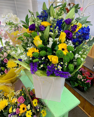 Findon Flowers Purple & Yellow Handtied