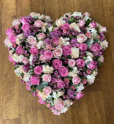 Findon Flowers Pink and White Heart Funeral Tribute