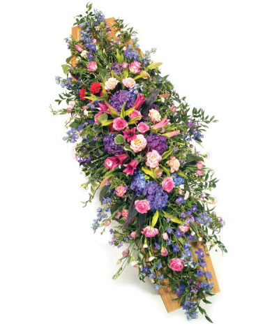 Pink & Blue Garden - A natural, flowing spray in pink and blue hues with a country garden feel. Including roses, hydrangeas, lisianthus and delphinium. 

Please note that sometimes certain flower types may need to be substituted due to seasonal availability. 
We are always happy to work to alternative colour schemes as required- please call us to chat through your ideas.