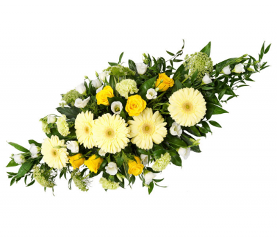 Lemon and Lime - A fresh, bright spray with a focus on lemon gerberas alongside yellow roses, lime carnations and ammi, and finished with a touch of white.