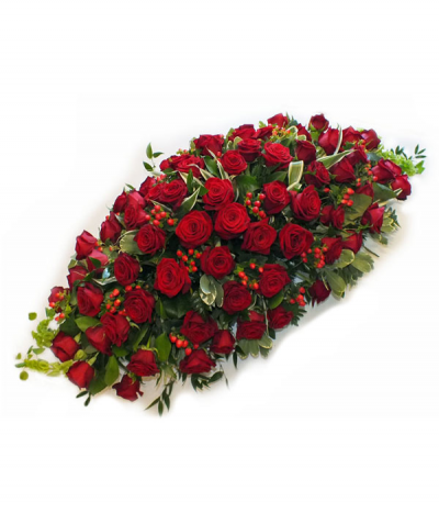 Roseberry - A stunning mass of luxury red roses amongst an array of foliages and red berries for a beautiful tribute to a loved one.