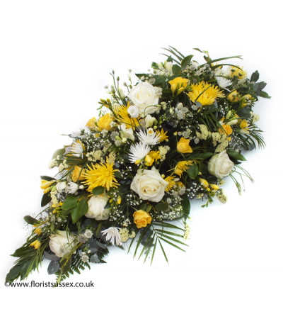 Fresh Breeze - A pretty yellow and white selection in a country-garden style, featuring roses, lisianthus, chrysanthemums, gypsophila and more.