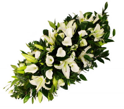 Together Forever - A sophisticated display of fresh white lilies, calla lilies, lisianthus and lush green foliage to create the perfect tribute to someone special.