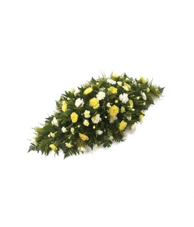Simply Carnations - A traditional tribute consisting of mixed carnations and spray-carnations in yellows and creams with foliage to compliment.
Carnations come in many colours and we are always happy to work to an alternative colour scheme based on your preferences- feel free to call us to chat through your ideas.