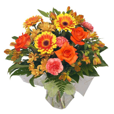 Tangerine Dreams - Vibrant oranges with a touch of yellow, this handtied bouquet is sure to delight the recipient. Arranged in water and presented in a gift bag/box.