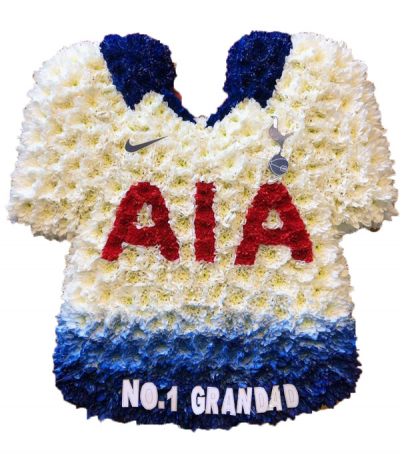 Tottenham Football Shirt - Tottenham Football Club shirt design, carefully created using freshly dyed chrysanthemums and badge/lettering decals.

Design can be altered to suit your preferences and alternativ