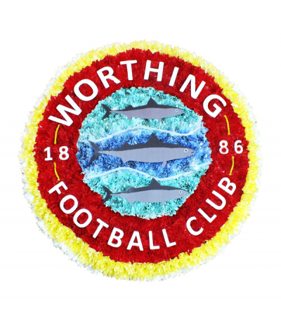 Worthing Football Badge - An expertly created local team badge, using a variety of dyed chrysanthemums and finished with lettering and decals.