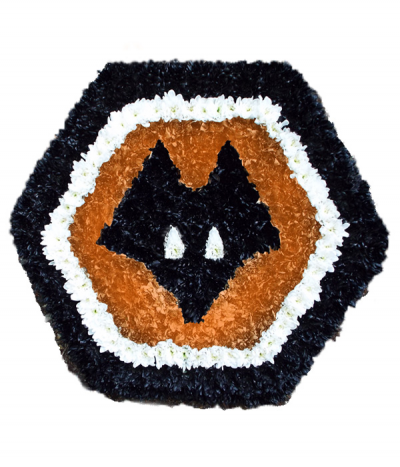 Wolves Badge - The ideal tribute to a Wolverhampton Wanderers fan- this football badge is created using a variety of dyed chrysanthemums to depict the iconic wolf symbol.