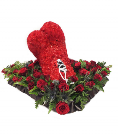 Boxing Glove Tribute - The perfect tribute for a loved one with a passion for boxing, this expertly created boxing glove tribute is crafted using massed dyed chrysanthemums on a 3D glove shape