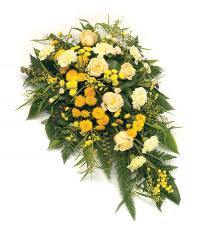 Heartfelt Thoughts - A bright and natural single-ended spray tribute consisting of mixed shades of yellow and cream, including roses, carnations and much more.