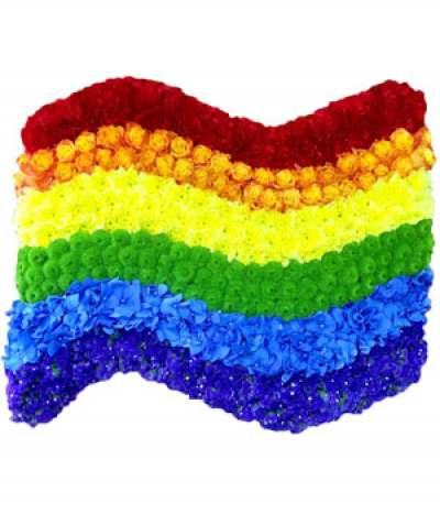Rainbow Pride Flag - A large and extravagant rainbow flag design, constructed using various bright mixed flower heads in a massed style.