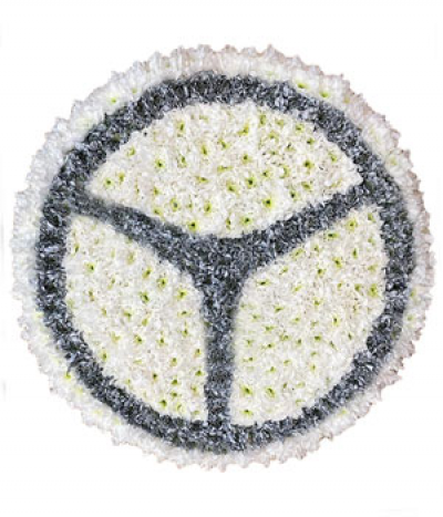 Mercedes Badge Tribute - Perfect for any motoring fan, this tribute is created using white and silver massed chrysanthemums on a round pad design.
