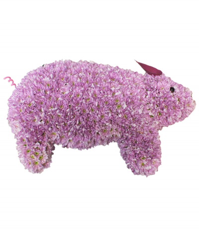Pink Pig Tribute - A cute 2D pig shape design, created using massed pink chrysanthemums.