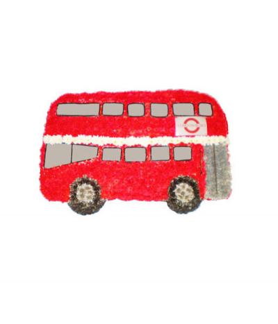 London Bus - A classic red London bus 2D tribute, massed using dyed chrysanthemums and finished with painted windows and a logo.