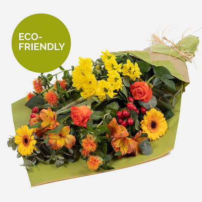 Harvest Drops - Send gift-wrapped flowers at their best. Beautiful Eco-friendly wrapping filled with a fabulous selection of vibrant Autumn flowers. Freshly made and delivered in style by a professional ...everything you want from a flower delivery!