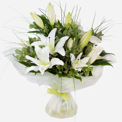 Forever Yours - Show your affection with this fabulous hand-tied  featuring white oriental lilies and foliage.