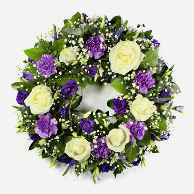 Wreath SYM-316 - Classic Wreath in Purple & White.