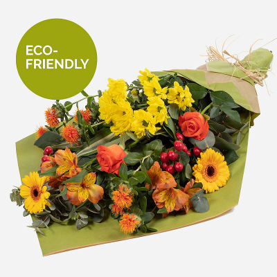 Harvest Drops - Send gift-wrapped flowers at their best. Beautiful Eco-friendly wrapping filled with a fabulous selection of vibrant Autumn flowers. Freshly made and delivered in style by a professional ...everything you want from a flower delivery!