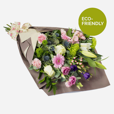 Natures Choice - This very special collection of the finest flowers is wrapped in paper and tied using natural materials.  D2F's Eco range has been specially created using fully-biodegradeable or recyclable packaging. Kraft paper, raffia and biodegradeable string, as well as fully-recyclable containers.